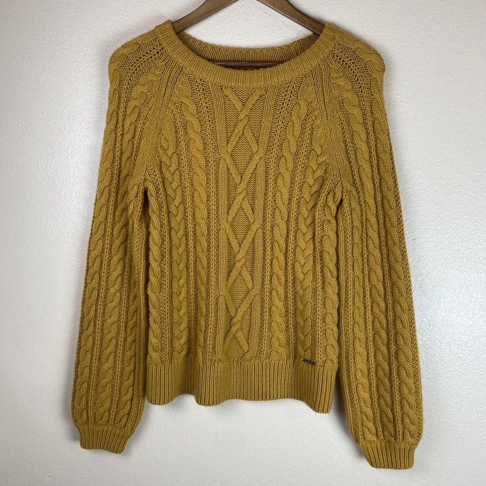 Abercrombie & Fitch S Mustard Yellow Sweater Cable Knit Fisherman Pullover 90s